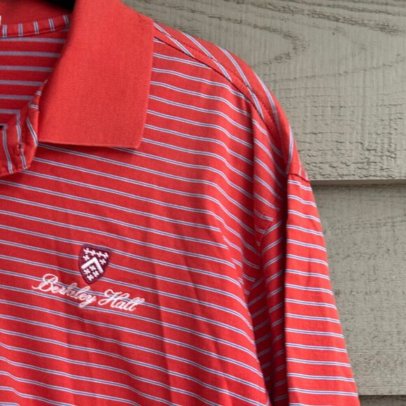 Peter Millar Striped Polo Shirt L Red Berkeley Hall Cotton Golf Club Logo - Picture 9 of 9
